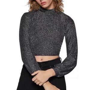 BCBGeneration Cropped Metallic Cut-Out Top size XS Silver Ribbed